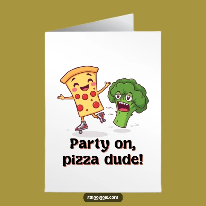 Free Printable Birthday Card: Pizza Skater Zooms Past Broccoli for Your Big Day