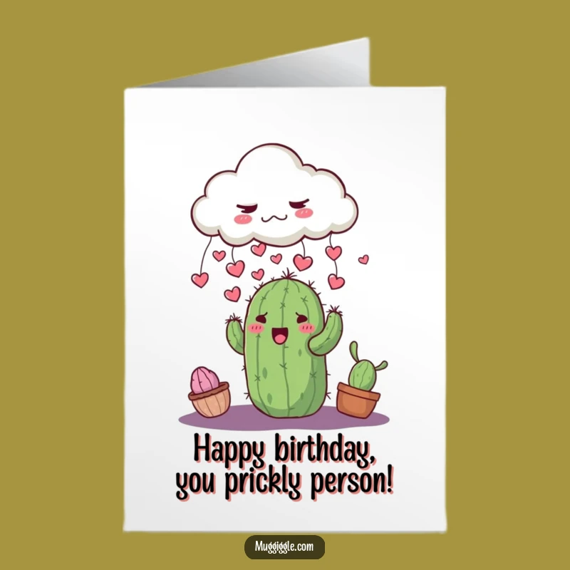 Free Printable Grumpy Cloud Birthday Card: Hearts Pouring, Cute Cactus Downloadable Gift