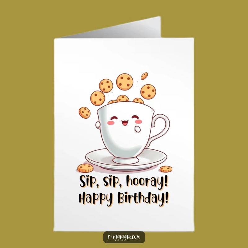 Funny Free Printable Birthday Card: Teacup Juggles Cookies for Your Special Day!