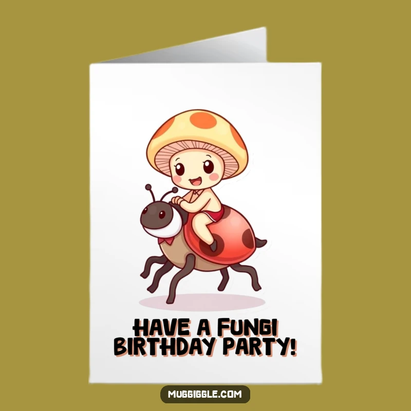 Free Printable Birthday Card: Mushroom on Ladybug for Whimsical Downloadable Gift