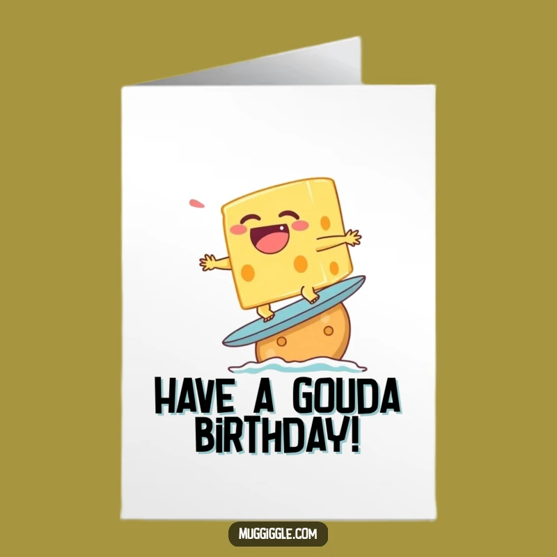 Funny Free Printable Birthday Card: Surfing Cheese Character for a Hilarious Downloadable Gift