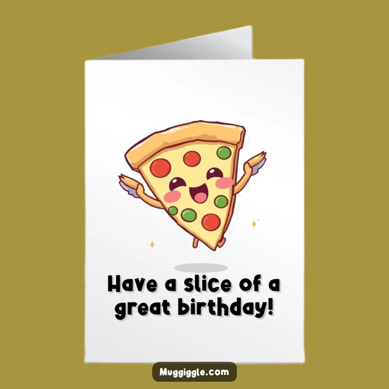 Free Printable Birthday Card: Flying Pizza Character, Funny Birthday Wishes!