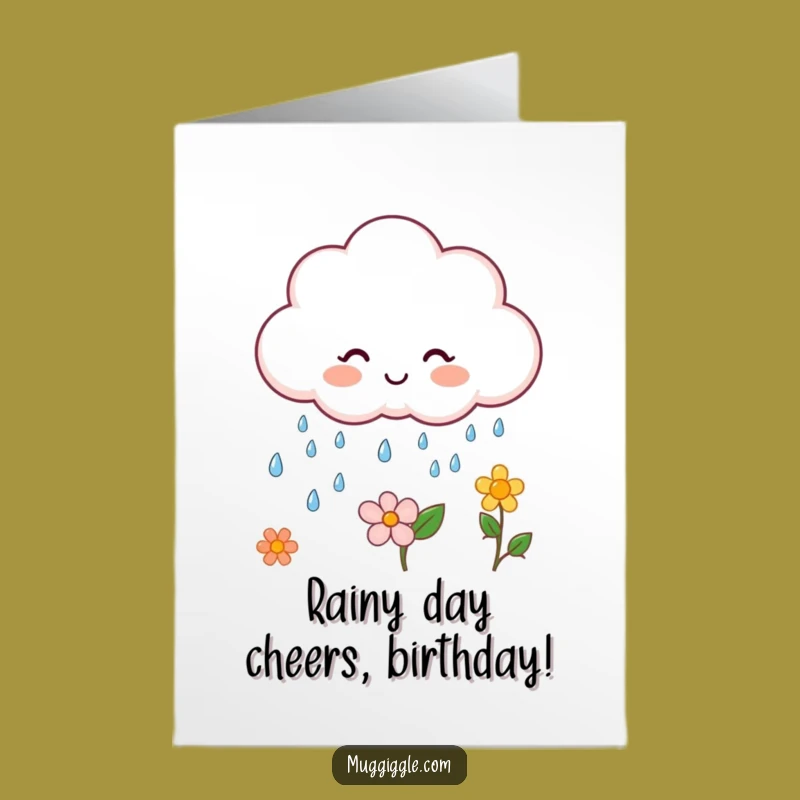 Free Printable Birthday Card: Happy Cloud Raining Joy, Flower Bloom Downloadable Gift