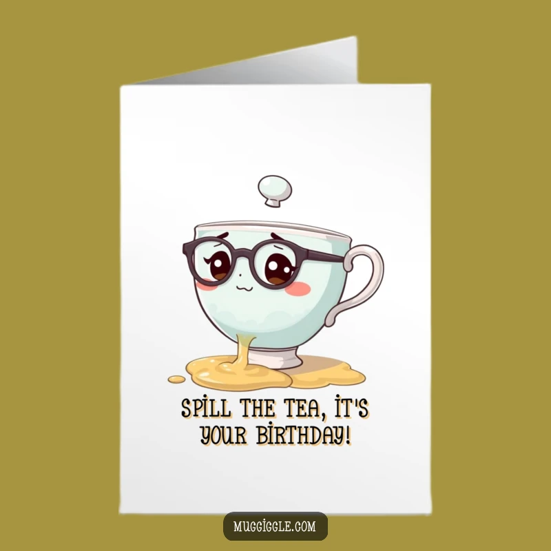 Free Printable Birthday Card: Bewildered Teacup Character Funny Downloadable Gift