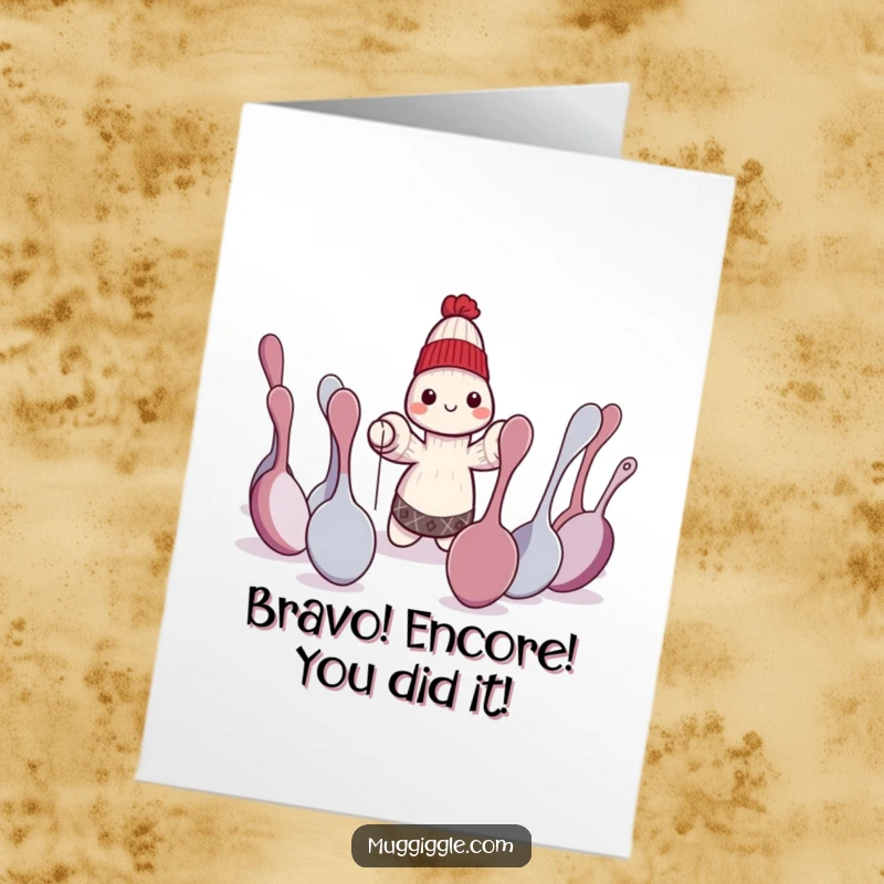 Free Printable Congratulations Card: Sock puppet actor on stage captivating bewildered spoons with a dramatic performance.