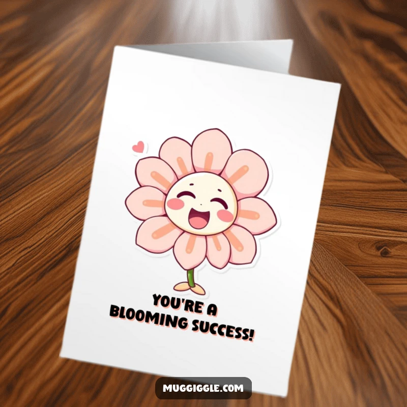Funny Free Printable Congratulations Card: Singing flower with laughter-shaped petals, celebrating success with floral humor, downloadable art.