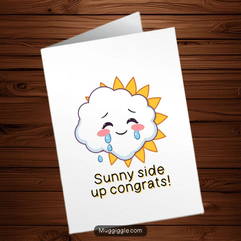 Funny Free Printable Congrats Card: A cloud crying happy tears onto a smiling sun, celebrating success.