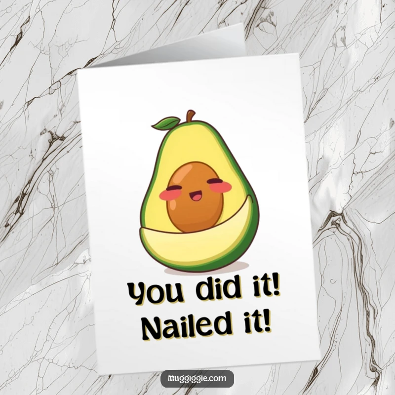 Funny Free Printable Congrats Card: Clumsy avocado comically slipping on its own peel, causing mild chaos.