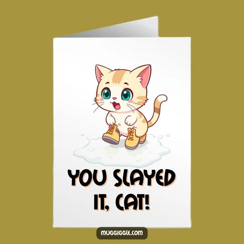 Free Printable Congrats Card: Funny Cat Boots Slide to Celebrate Your Win!