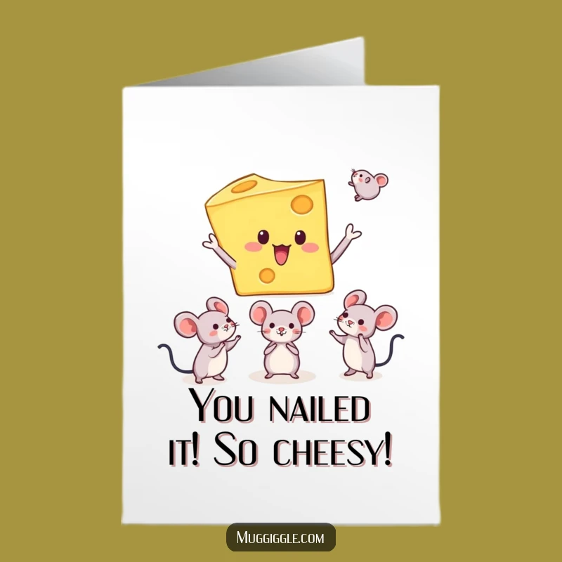 Free Printable Congrats Card: Juggling Cheese Character Funny Downloadable Gift