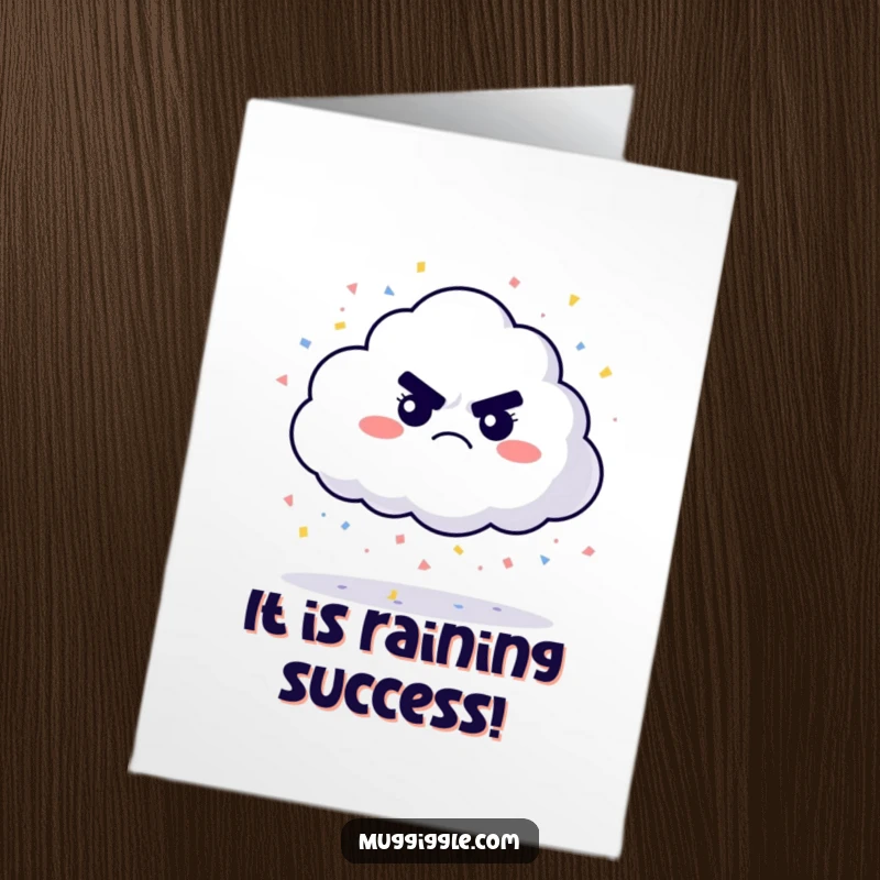 Funny Free Printable Congratulations Card: A grumpy cloud showers confetti, humorously acknowledging achievements with a distinct lack of outward enthusiasm.