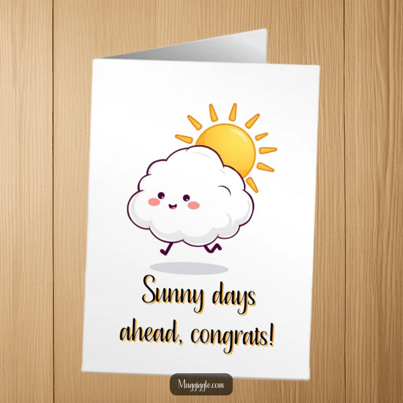Funny Free Printable fluffy cloud chasing a beaming sun, celebrating success, perfect for a congratulations card.
