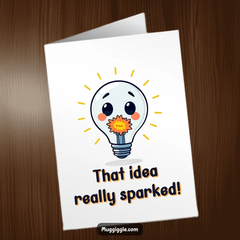 Funny Free Printable Congratulations Card: Surprised lightbulb character emitting a colorful explosion, marking a brilliant achievement.
