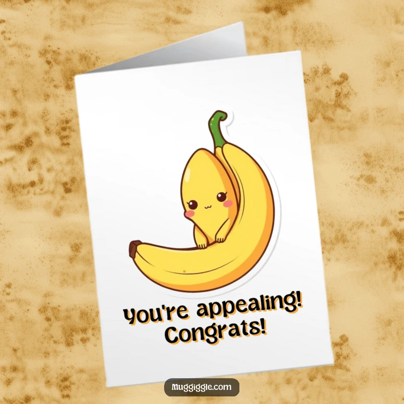 Funny Free Printable Congratulations Card: A curious banana peeking from an empty peel, signifying a successful unveiling.