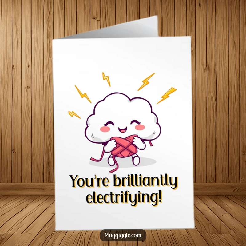 Funny Free Printable Congratulations Card: Cloud character enthusiastically knits with bright lightning bolts, celebrating a stellar achievement.