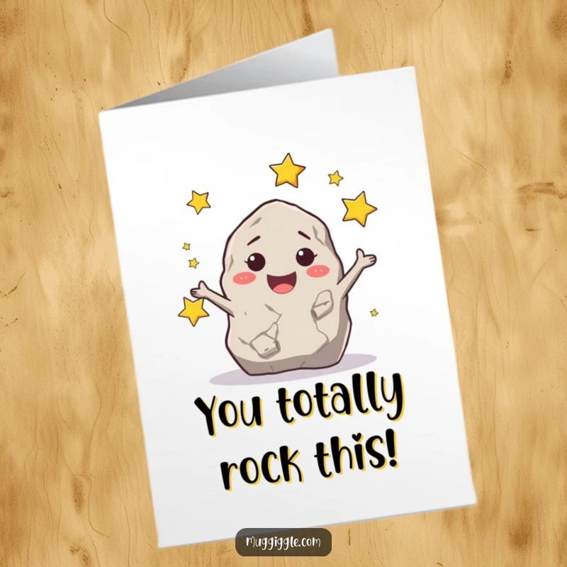 Funny Free Printable Congratulations Card: A cheerful rock character juggling tiny stars, celebrating a remarkable achievement.