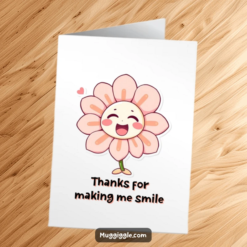 Funny Free Printable Thank You Card: Flower character singing, petals like laughter, sending cheerful thanks, humorous downloadable art.