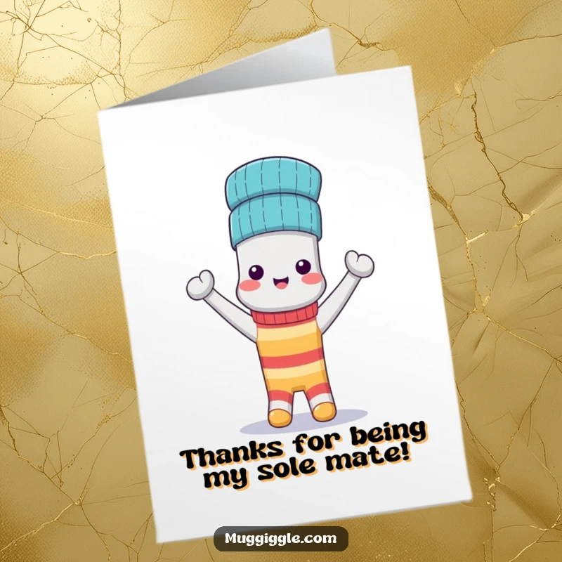 Funny Free Printable Thank You Card: A happy sock wears another sock as a hat, a symbol of gratitude and pairs.