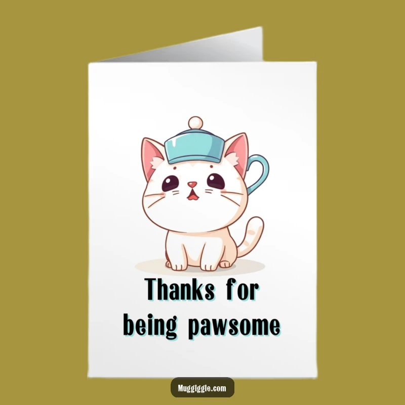 Free Printable Thank You Card: Funny Cat Teacup Hat Thanks Downloadable