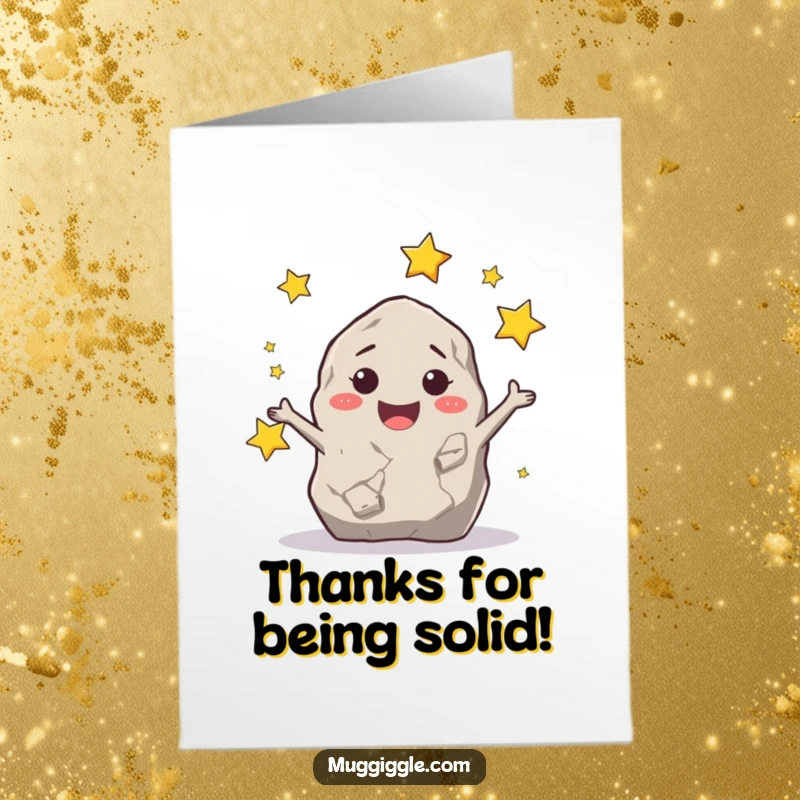 Funny Free Printable Thank You Card: A smiling rock juggling stars, sending thanks with celestial charm and humor.