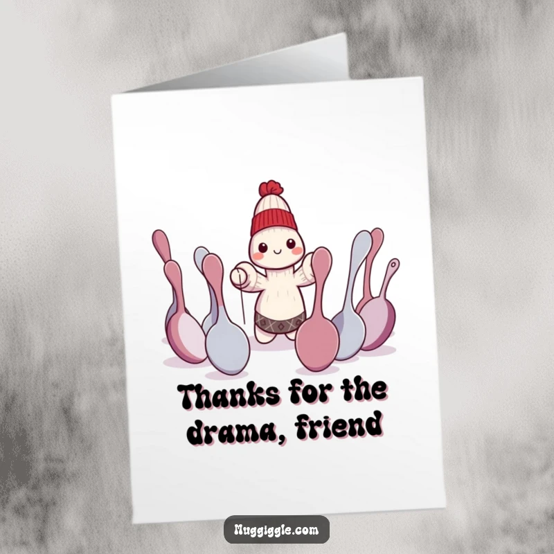 Funny Free Printable Thank You Card: Sock puppet delivers a dramatic play to an audience of clueless spoons.