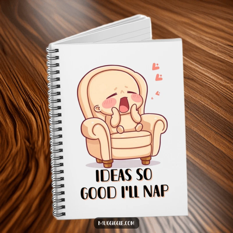 Funny notebook with a sleepy armchair character yawning, perfect for jotting down notes with a dose of sleepy humor, a funny gift.