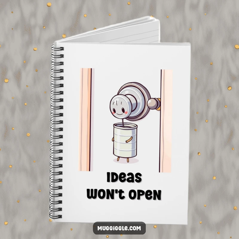 Funny Notebook: A determined door knob grapples with a tiny, unyielding tin can, perfect for recording struggles.
