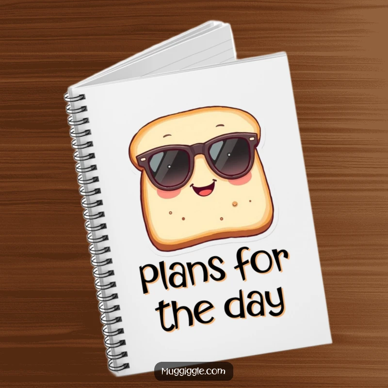 Funny Notebook: Smiling bread slice with oversized sunglasses, inspiring humorous note-taking.