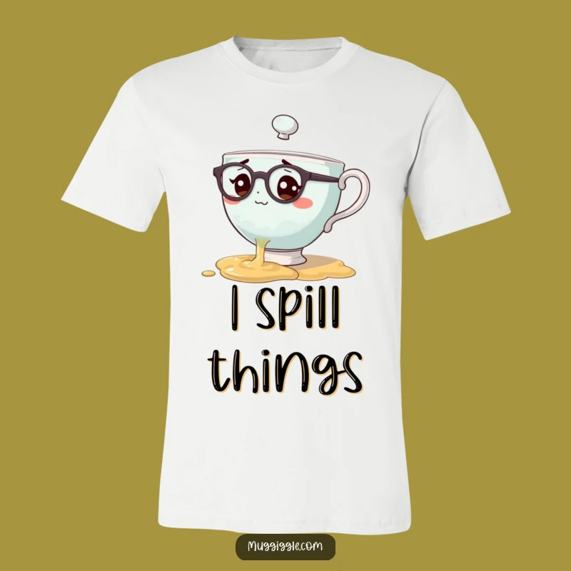 Funny Bewildered Teacup Spill T-Shirt A Clumsy Coffee Lover Gift