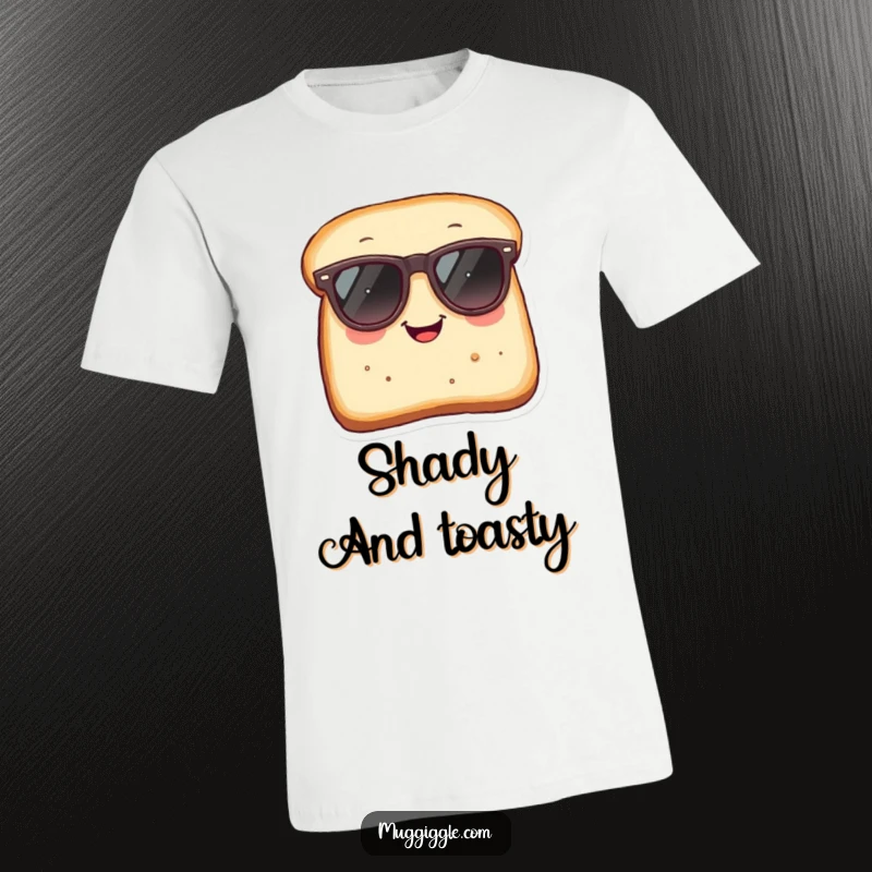 Funny T-Shirt: Smiling bread slice attempting to wear oversized sunglasses, a comical representation of trying to be cool.