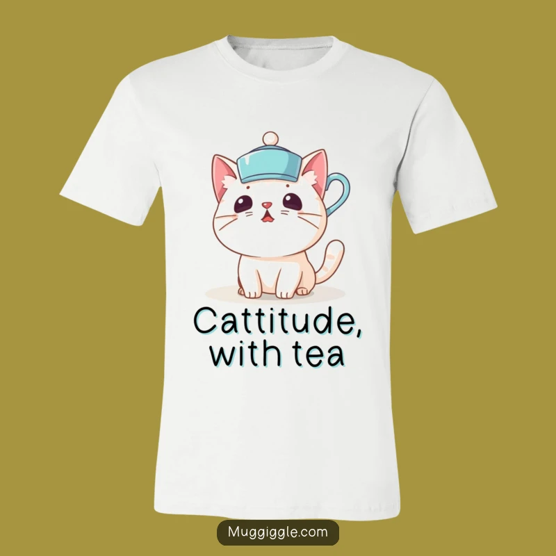Funny Cat Teacup Hat T-Shirt: Surprised Kitty Apparel, Hilarious Gift