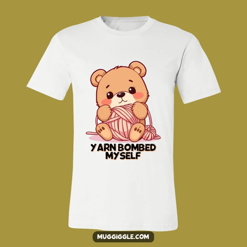 Funny Clumsy Bear Yarn T-Shirt: Tangled Character - Whimsical Animal Lover Gift