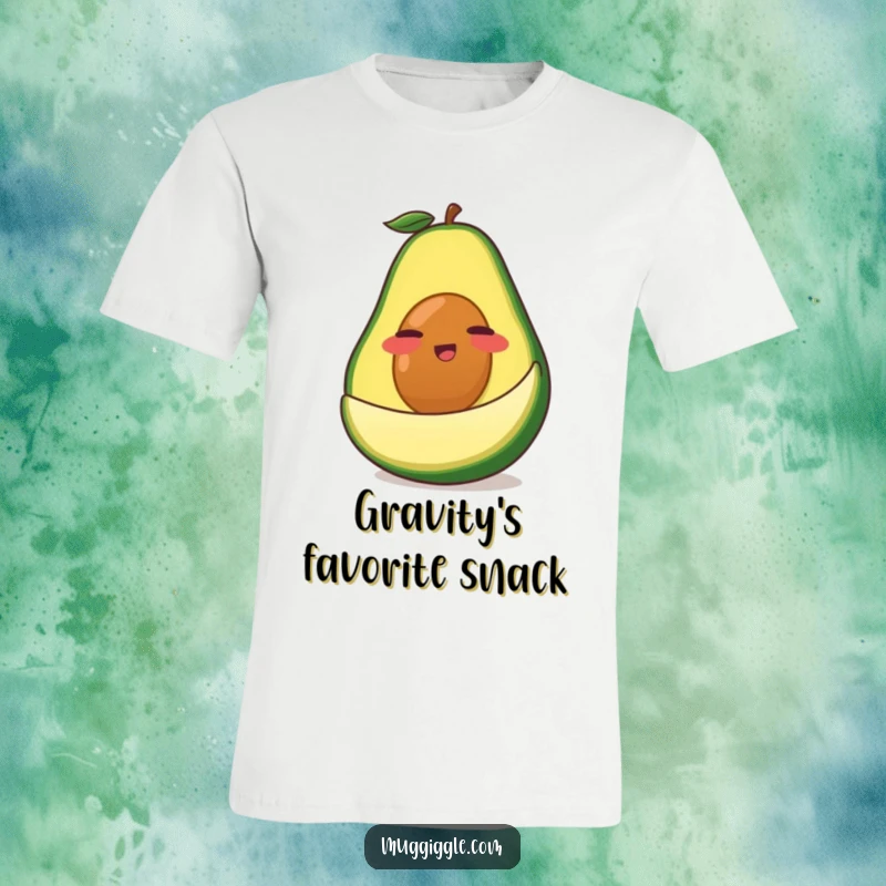 Funny Avocado T-Shirt: A green avocado character comically slipping on its own peel, showcasing a hilarious cartoon mishap.