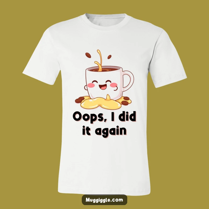 Funny Giggling Mug Character T-Shirt: Decorative Spill, Hilarious Coffee Lover Tee