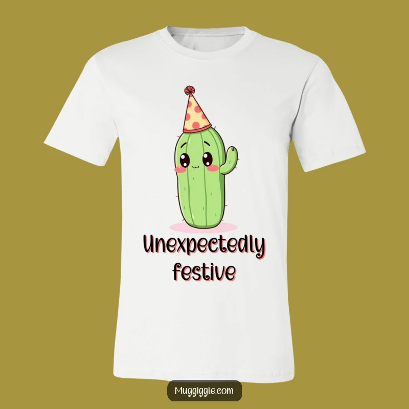 Funny Surprised Cactus T-Shirt - Festive Prickly Pal Tee