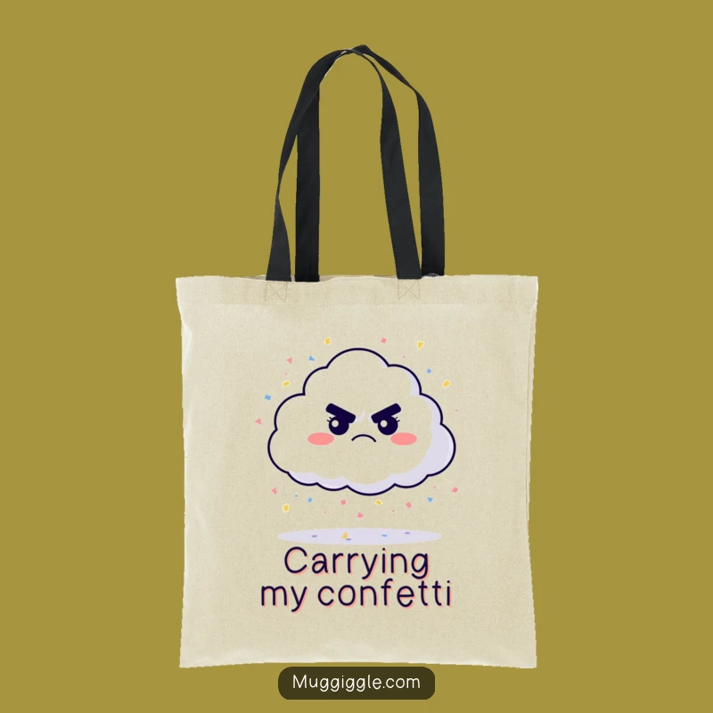 Funny Grumpy Cloud Confetti Tote Bag: Carry Your Cheer