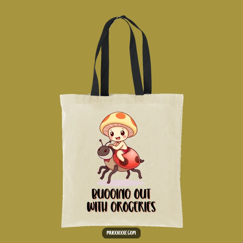 Funny Mushroom Ladybug Tote Bag: Delighted Cartoon Carry-All
