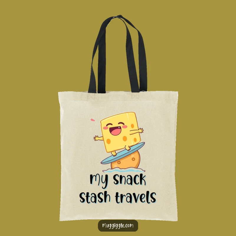 Funny Surfing Cheese Tote Bag - Cracker Wave Design, Practical Gag Gift